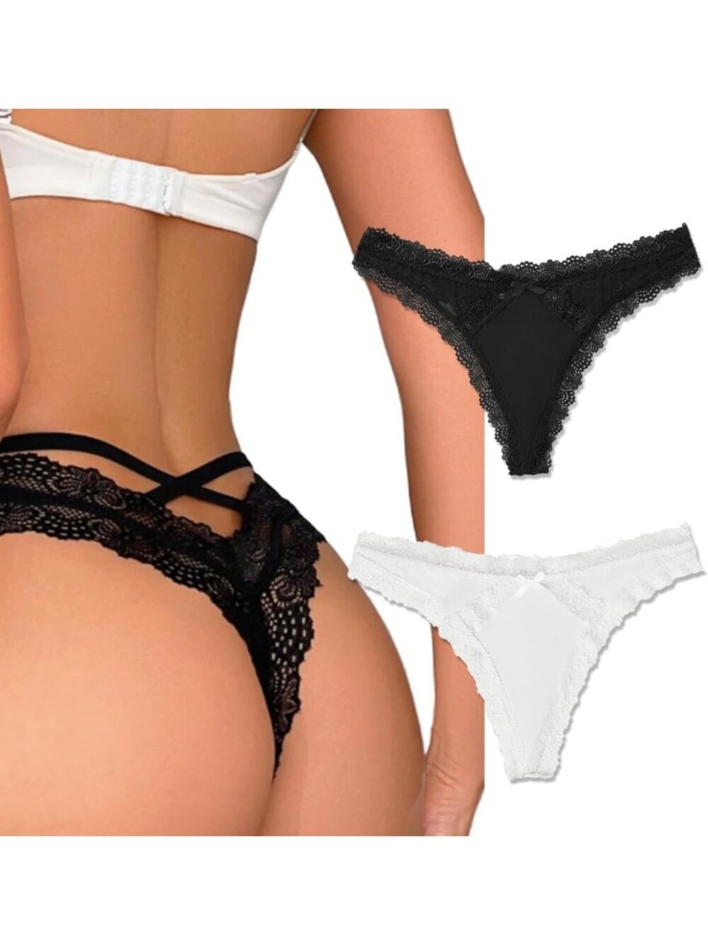 Sexy Lace Thong Underwear for Women - Criss Cross Back Bikini Panties